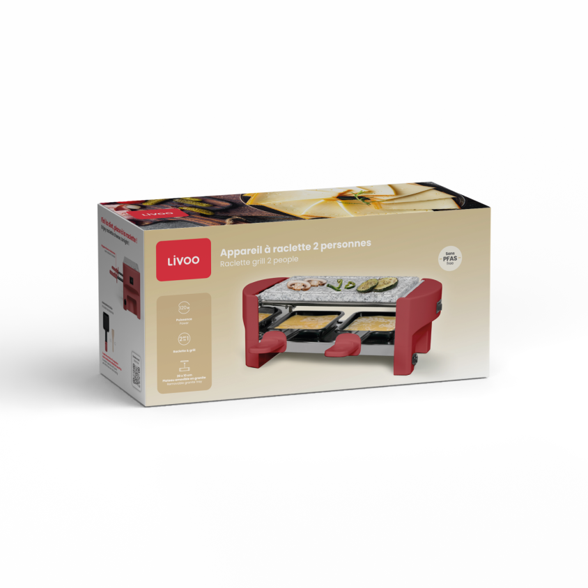 Appareil à raclette 2 personnes Livoo – rouge