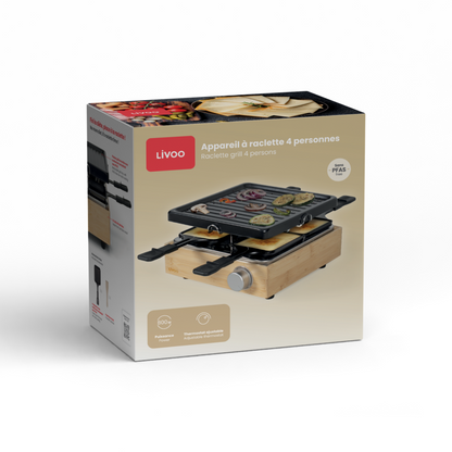 Appareil à raclette 4 personnes Livoo – noir et beige