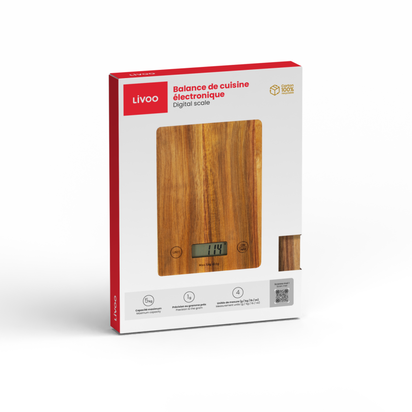 Balance de cuisine électronique en bois d'acacia Livoo