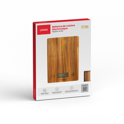 Balance de cuisine électronique en bois d'acacia Livoo