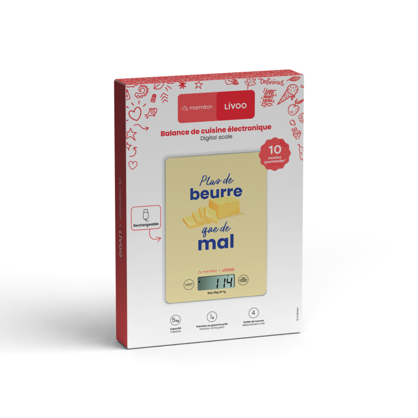 Balance de cuisine électronique rechargeable - Livoo x Marmiton
