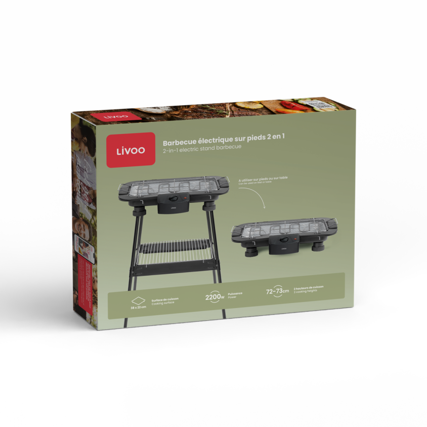 Barbecue électrique sur pieds 2 en 1 Livoo – noir, 2200 W (réf. DOM506)