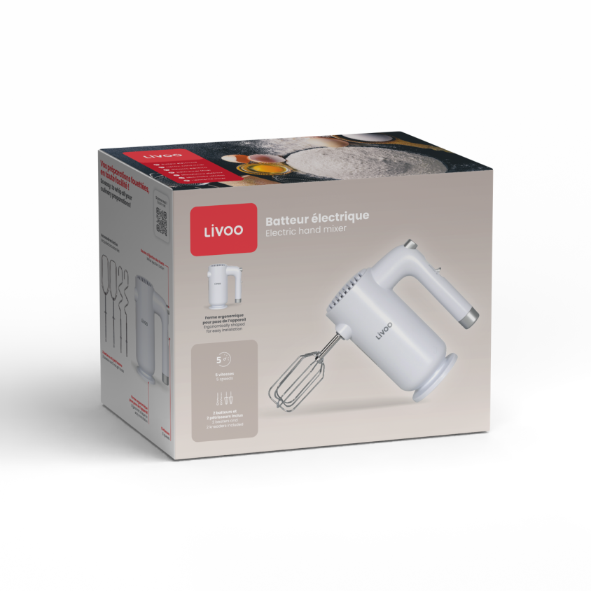 Batteur électrique Livoo – blanc et argent