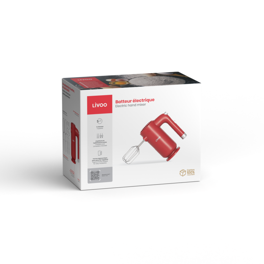 Batteur électrique Livoo – rouge chili et argent