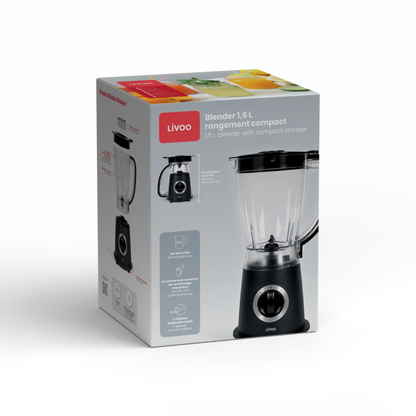 Blender 1,5 L rangement compact Livoo – noir