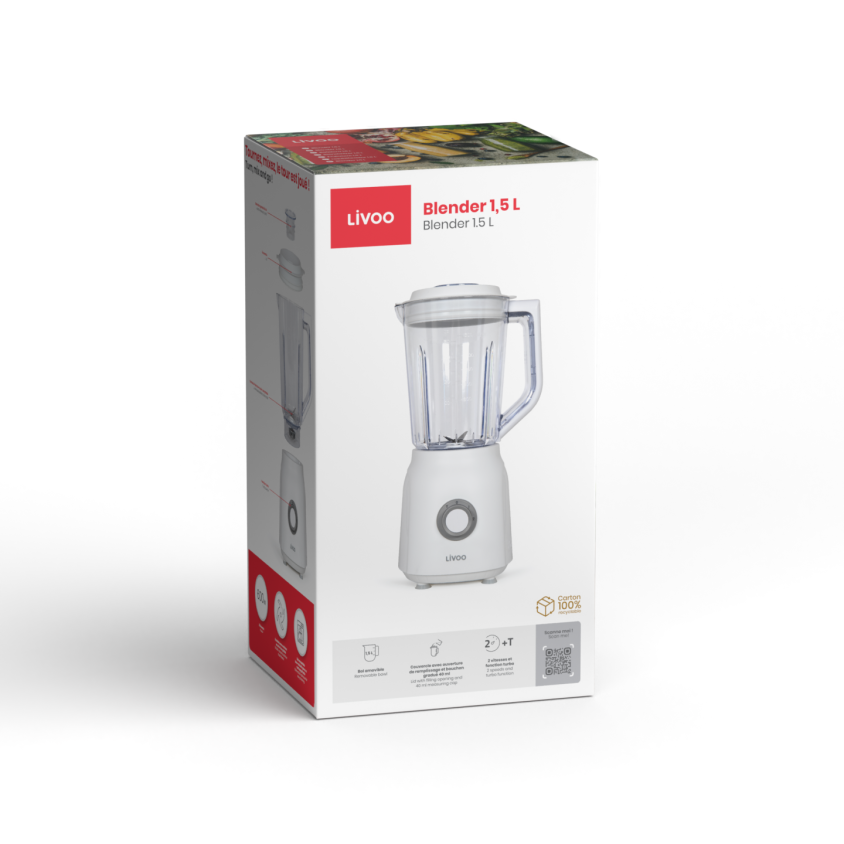Blender 1,5 L Livoo – blanc et transparent