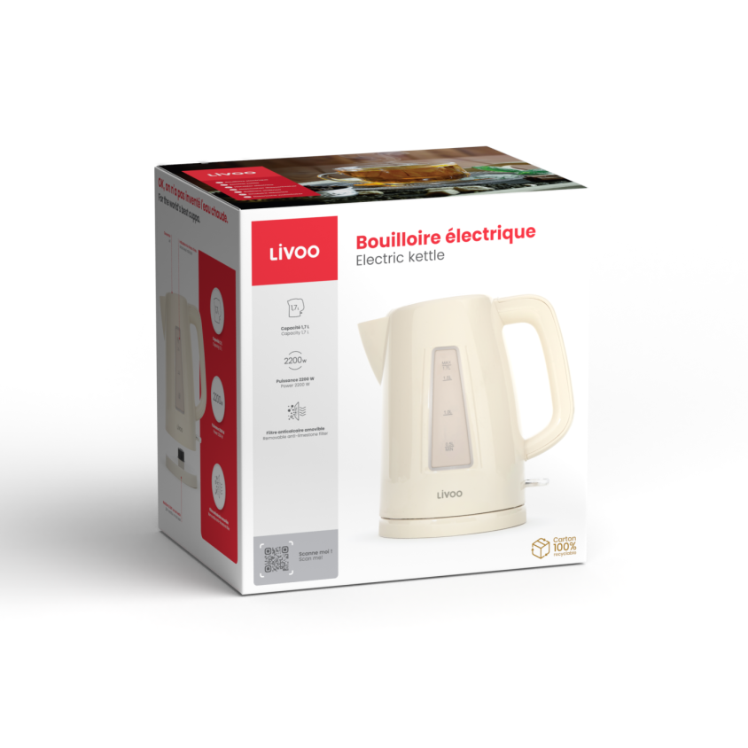 Bouilloire 1,7 L Livoo – blanc cassé