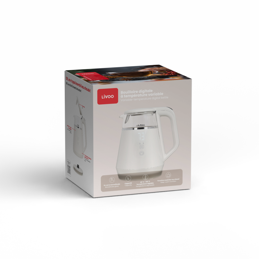 Bouilloire digitale à température variable 1 L Livoo – blanc