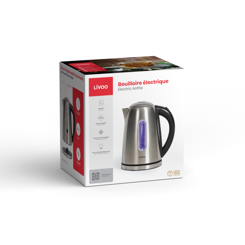 Bouilloire en acier inoxydable 1,7 L Livoo – gris