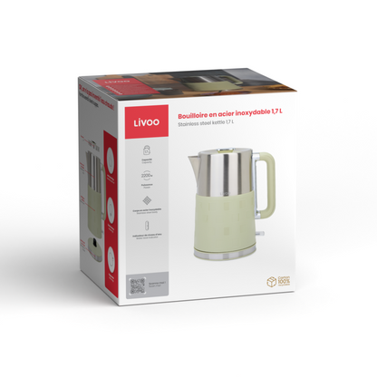 Bouilloire en acier inoxydable 1,7 L Livoo – matcha et gris