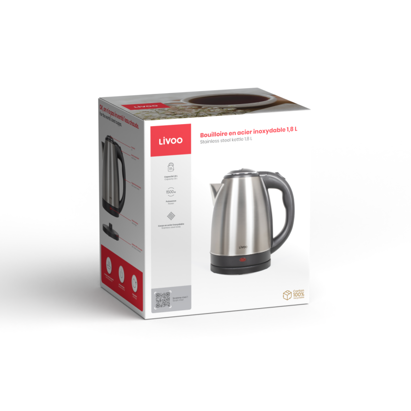 Bouilloire en acier inoxydable 1,8 L Livoo