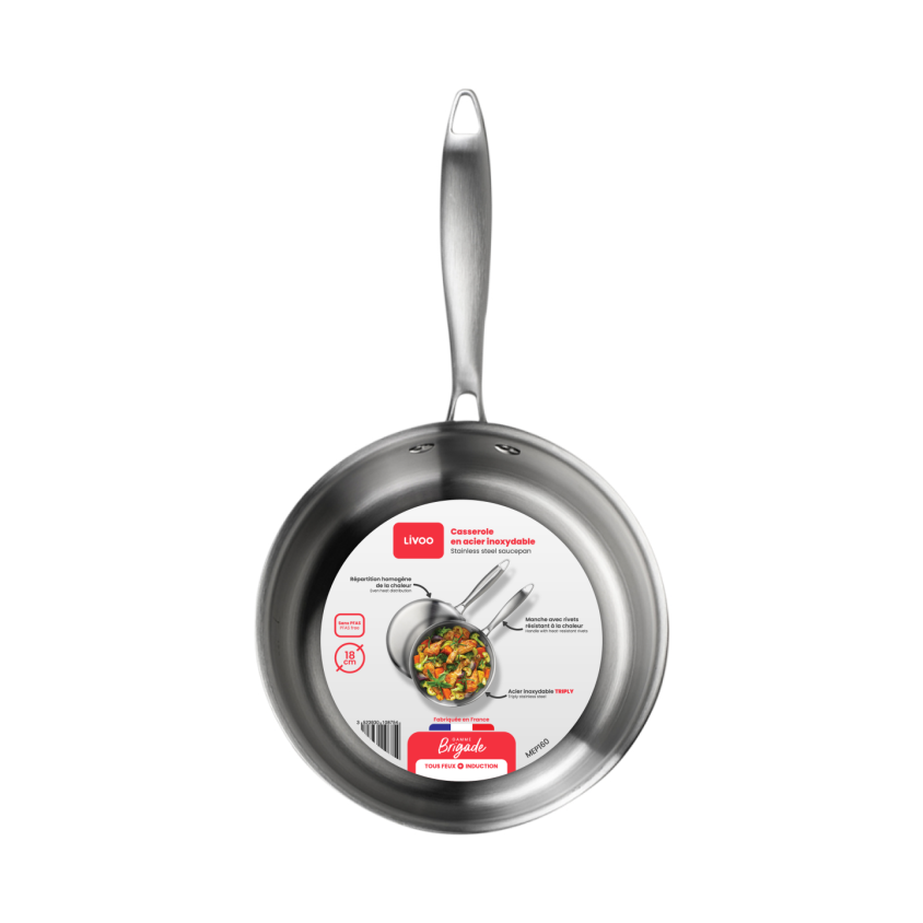 Brigade - Casserole en acier inoxydable 18 cm Livoo