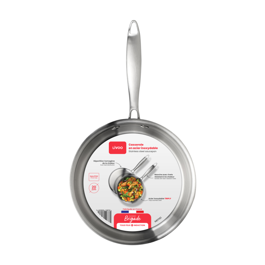 Brigade - Casserole en acier inoxydable 20 cm Livoo