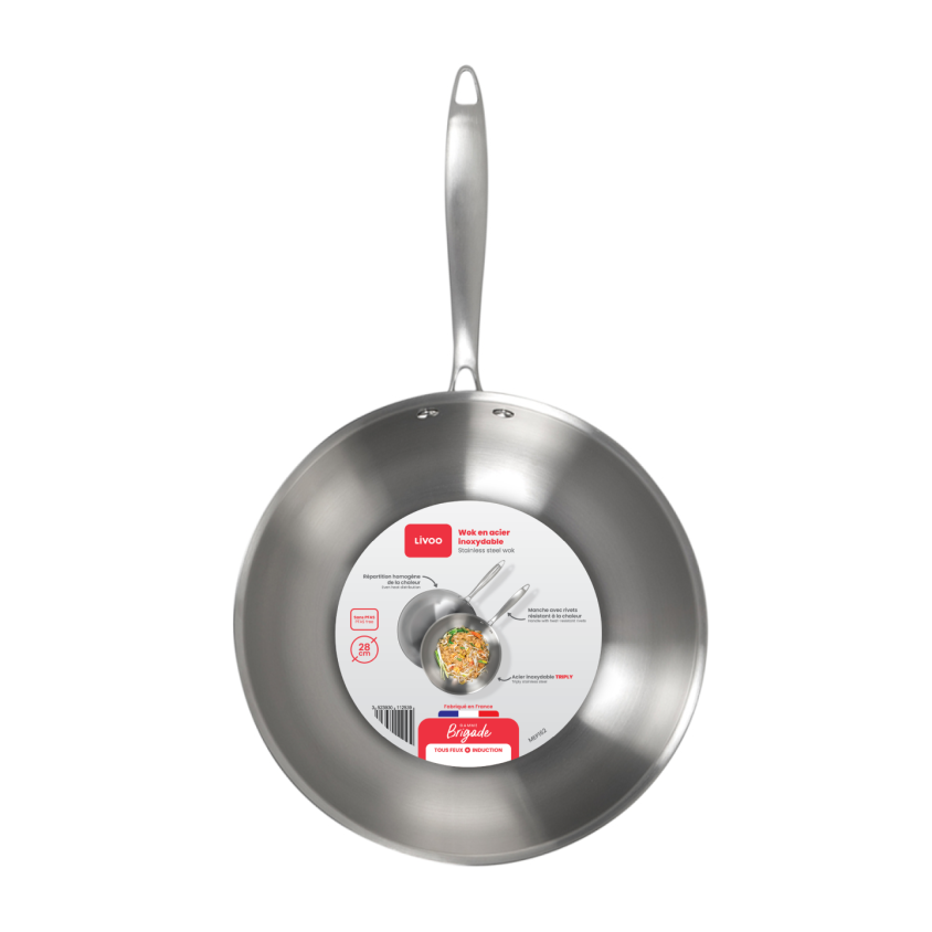 Brigade - Wok en acier inoxydable 28 cm Livoo