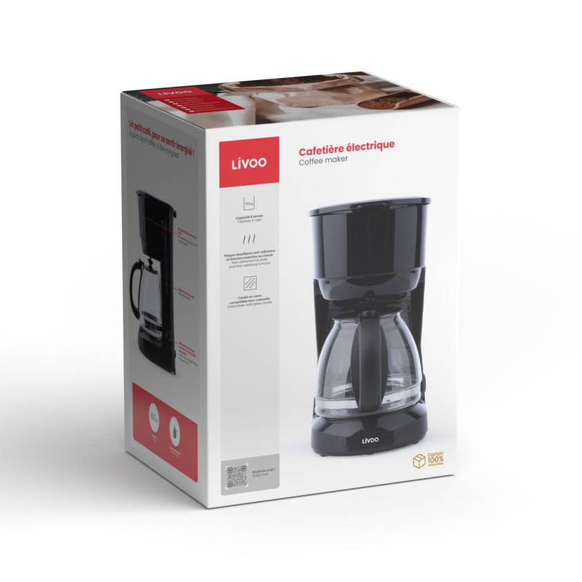Cafetière électrique Livoo – noir, 600 W, 0,75 L