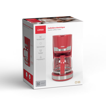 Cafetière électrique Livoo – rouge chili, 1000 W, 1,5 L