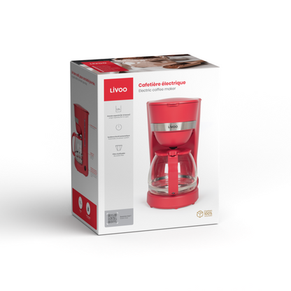 Cafetière électrique Livoo – rouge chili, 750 W, 1,25 L