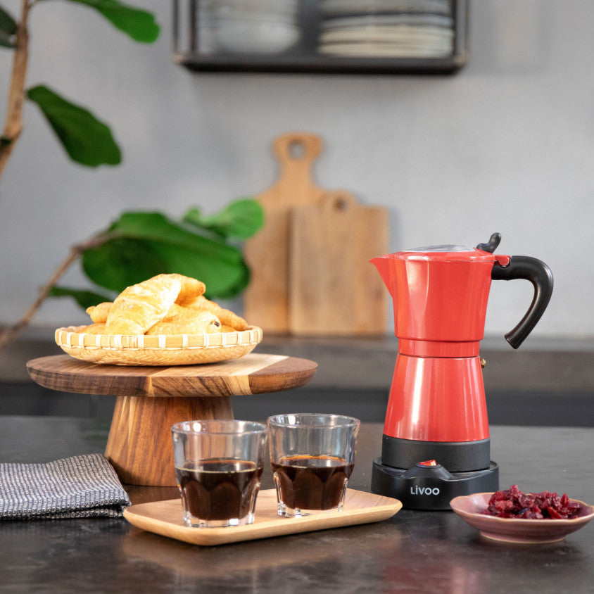 Cafetière italienne électrique Livoo – rouge chili et noir