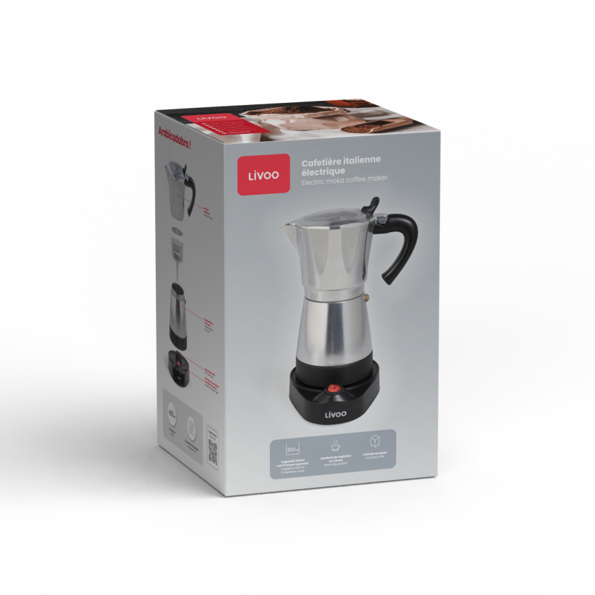Cafetière italienne électrique Livoo – argent et noir