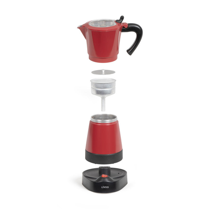 Cafetière italienne électrique Livoo – rouge chili et noir