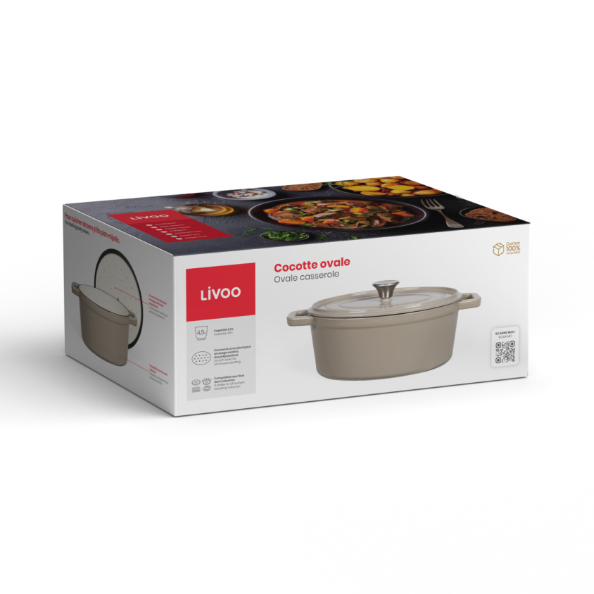 Cocotte ovale en fonte Livoo – gris