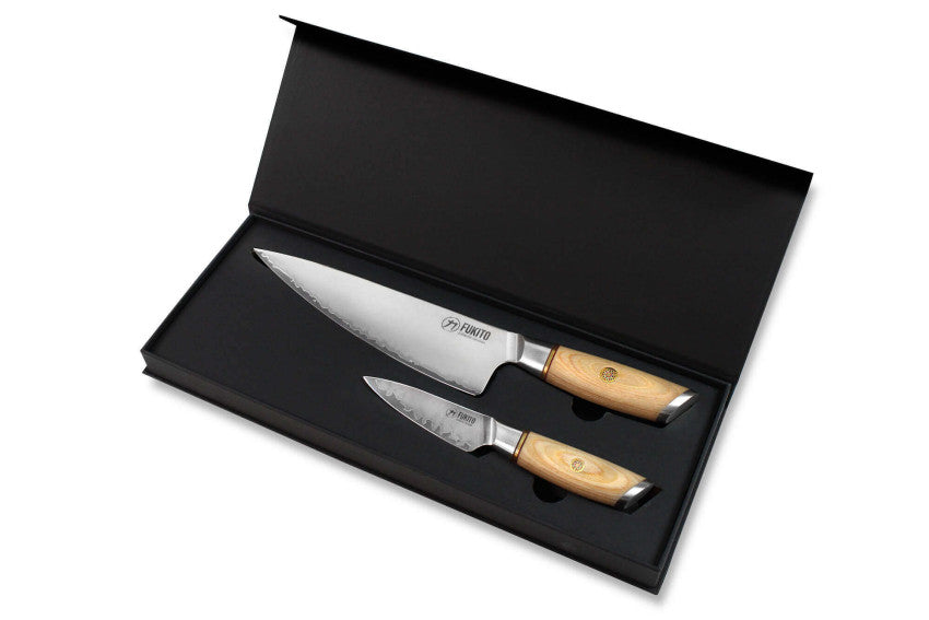 Coffret Fukito Pakka San Mai – 2 couteaux : chef 21 cm + office 9 cm