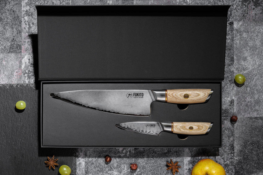 Coffret Fukito Pakka San Mai – 2 couteaux : chef 21 cm + office 9 cm