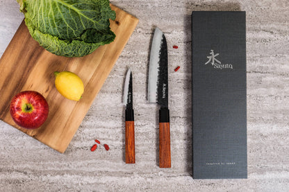 Coffret Sayuto Séquoia San Mai – 2 couteaux : santoku 17 cm + office 9 cm