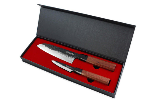 Coffret Sayuto Séquoia San Mai – 2 couteaux : santoku 17 cm + office 9 cm