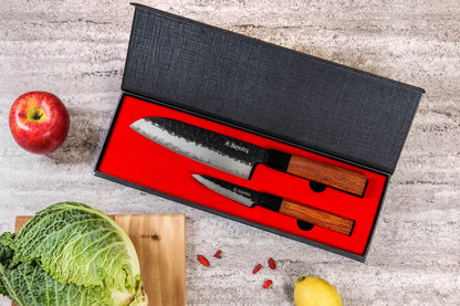 Coffret Sayuto Séquoia San Mai – 2 couteaux : santoku 17 cm + office 9 cm