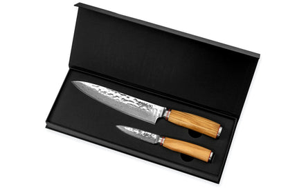 Coffret Wusaki Damas Olive 10CR – 2 couteaux : chef 20 cm + office 9 cm