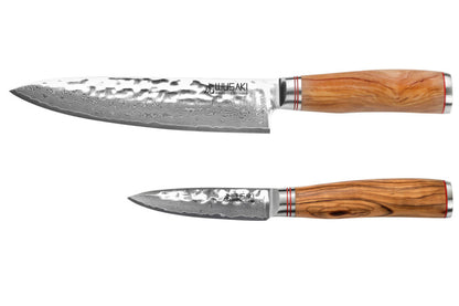 Coffret Wusaki Damas Olive 10CR – 2 couteaux : chef 20 cm + office 9 cm