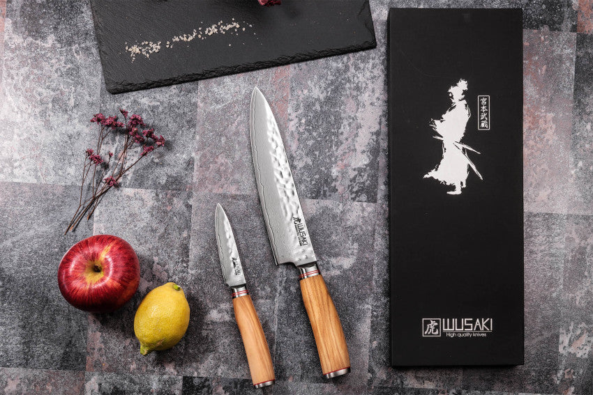Coffret Wusaki Damas Olive 10CR – 2 couteaux : chef 20 cm + office 9 cm