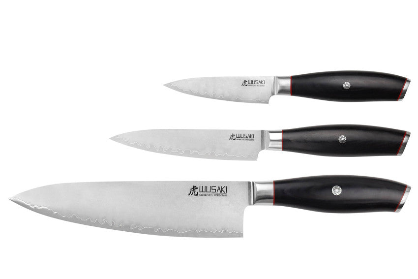 Coffret Wusaki Fujiko Black 10CR – 3 couteaux : chef 20 cm + universel 12 cm + office 9 cm