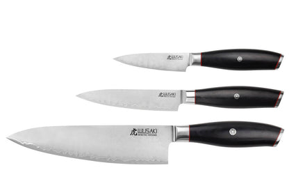 Coffret Wusaki Fujiko Black 10CR – 3 couteaux : chef 20 cm + universel 12 cm + office 9 cm