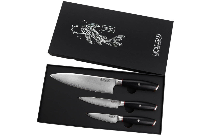 Coffret Wusaki Fujiko Black 10CR – 3 couteaux : chef 20 cm + universel 12 cm + office 9 cm