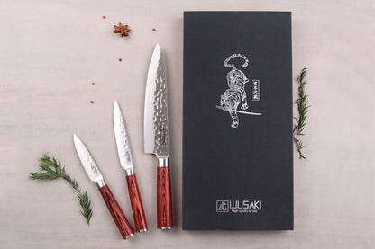 Coffret Wusaki Pakka X50 – 3 couteaux : chef 20 cm + universel 12 cm + office 9 cm