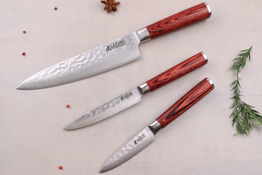 Coffret Wusaki Pakka X50 – 3 couteaux : chef 20 cm + universel 12 cm + office 9 cm