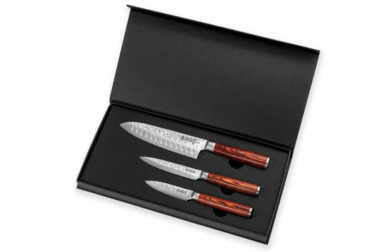 Coffret Wusaki Pakka X50 – 3 couteaux : santoku 17 cm + universel 12 cm + office 9 cm