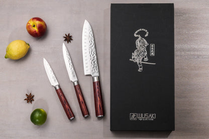 Coffret Wusaki Pakka X50 – 3 couteaux : santoku 17 cm + universel 12 cm + office 9 cm