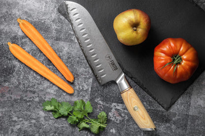 Couteau Santoku alvéolé 18 cm Fukito Pakka San Mai