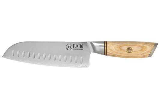 Couteau Santoku alvéolé 18 cm Fukito Pakka San Mai
