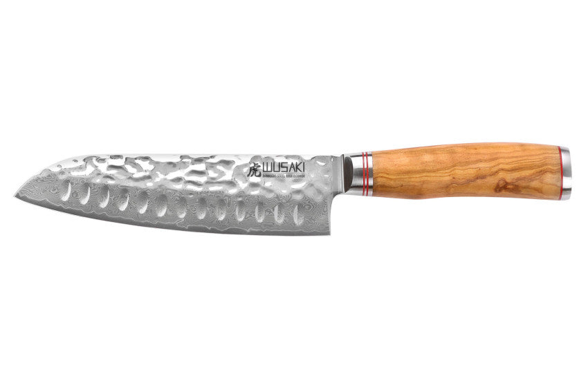 Couteau Santoku alvéolé 18 cm Wusaki Damas Olive 10CR
