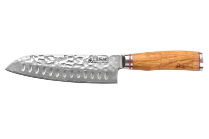 Couteau Santoku alvéolé 18 cm Wusaki Damas Olive 10CR