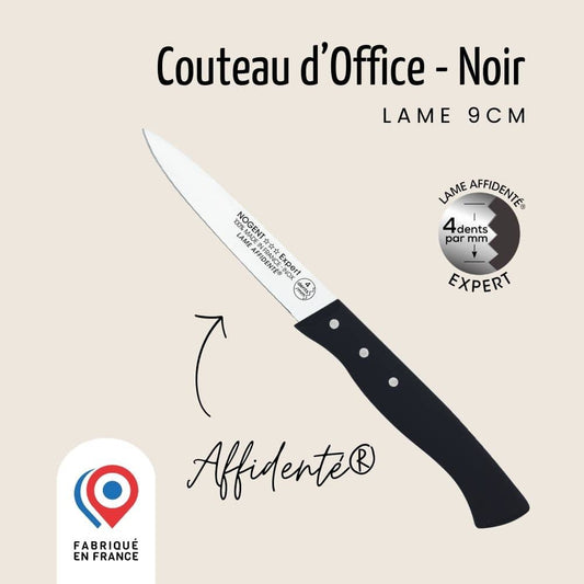 COUTEAU D'OFFICE LAME POINTUE 9CM AFFIDENTE® NOIR