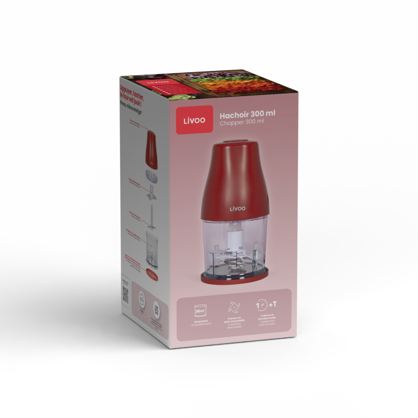 Hachoir 300 ml Livoo – rouge chili et transparent