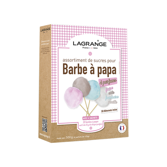 Assortiment de 4 parfums de sucres pour barbes à papa LAGRANGE 380000