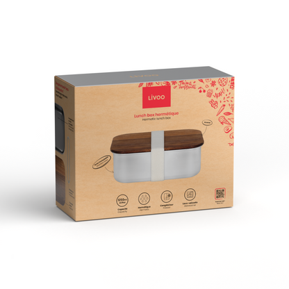 Lunch box hermétique en Acacia Livoo – crème et gris