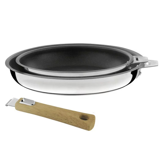 Malice - Série de 2 poêles 20/24 cm revêtement céramique avec poignée bois clair - Cuisinox