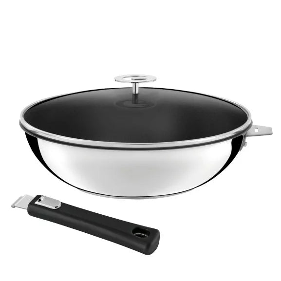 Malice - Wok 28 cm revêtement céramique avec couvercle et poignée noire - Cuisinox